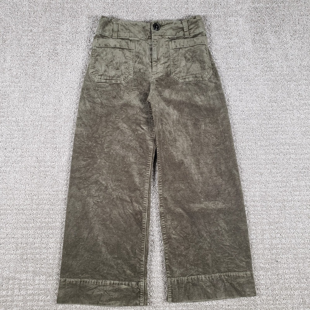 Maeve Anthropologie Colette Corduroy Cropped Wide-Leg Pants Petite 24P Olive Grn